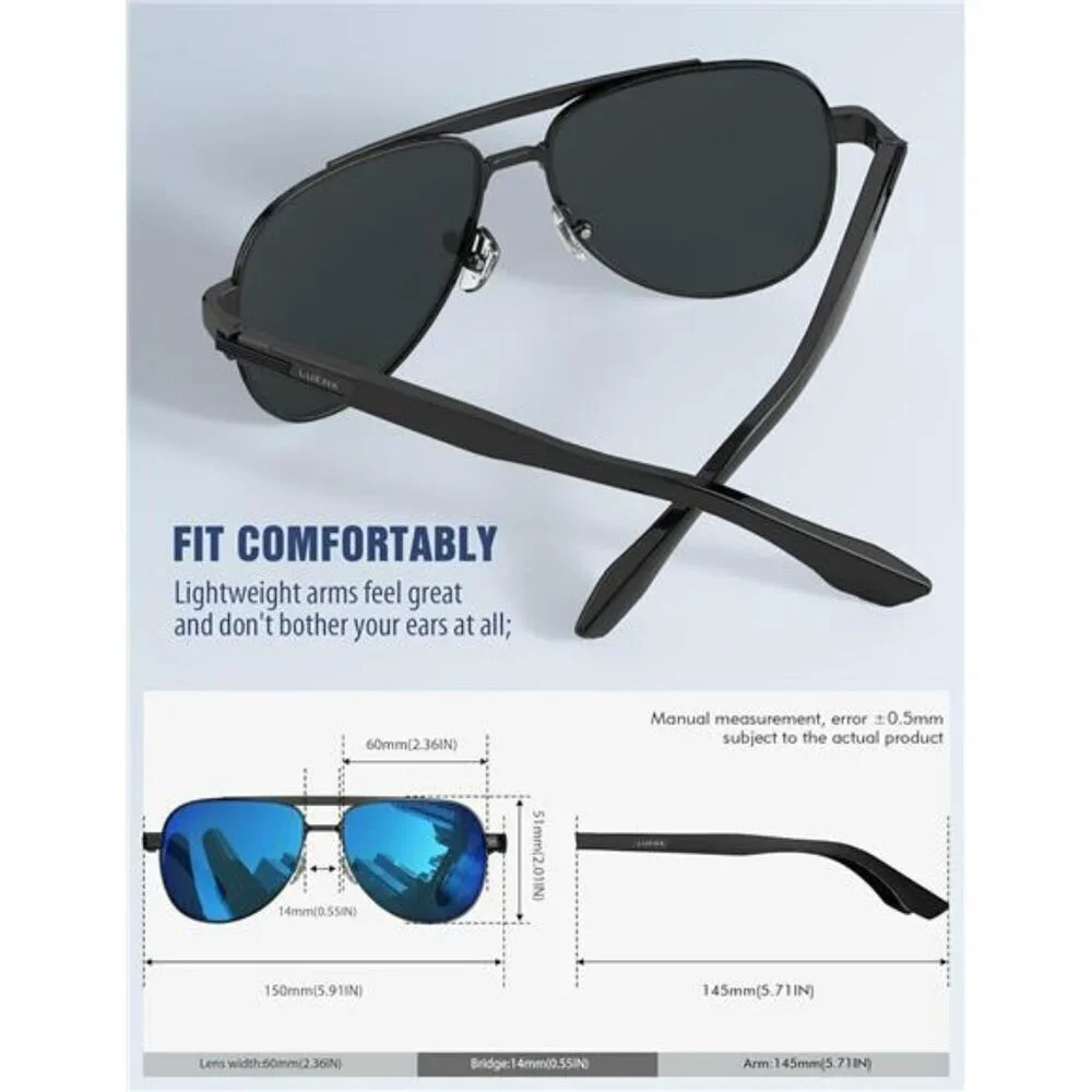 LUENX Mens Aviator Sunglasses Polarized UV400 Driving Shades Metal Frame